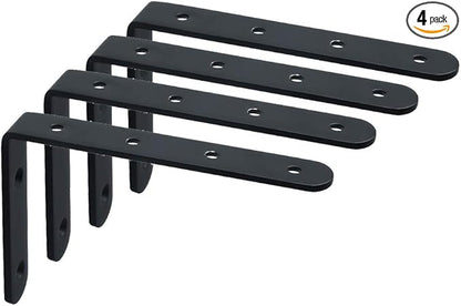 Alise 4mm Thick Floating Shelf Brackets,Black Bracket for Shelves,Heavy Duty L Bracket Corner Brace Joint Angle Bracket for Walls,6x4 Inch(Pack of 4)