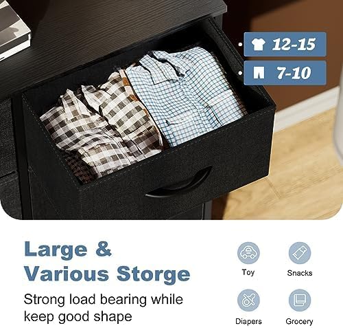 DUMOS 8 Drawer Dresser for Bedroom, Fabric Storage Organizer with Sturdy Metal Frame, Wooden Top Chest of Drawers for Closet Entryway Guest Room,Matte Black