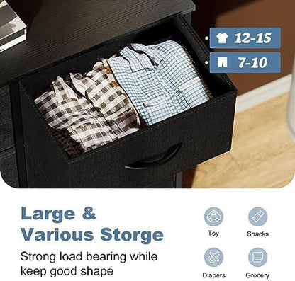 DUMOS 8 Drawer Dresser for Bedroom, Fabric Storage Organizer with Sturdy Metal Frame, Wooden Top Chest of Drawers for Closet Entryway Guest Room,Matte Black