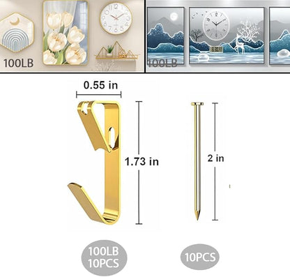 40pcs Picture Hanging Kit,100 lb Picture Hangers,Heavy Duty Picture Hangers,Picture Frame Hooks with Nails,Hanging Nails for Wall Art for Wooden Wall Or Drywall (20Hangers+20Nails)