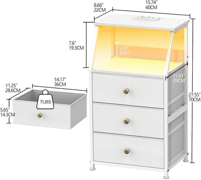 Tohomeor Dresser with Fabric Drawers Nightstand with 2 Tier Shelf Storage Tower for Bedroom Hallway Entryway Closet Organizer Sofa Beside Table Furniture (White, 3 Drawers)
