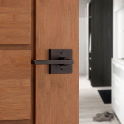 Kwikset Halifax Interior Privacy Door Handle with Lock, Door Lever For Bathroom and Bedroom, Venetian Bronze Reversible Keyless Push Button Lock Door Lever, with Microban Protection, Square Rose