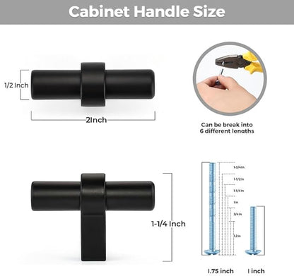 20 Pack Matte Black Cabinet Knobs - Kitchen Cabinet Knobs Black Cabinet Pulls for Kitchen Cabinet Drawer Stainless Steel Dresser Knobs for Cabinet Hardware 2in Length Single Hole T Bar Knbs