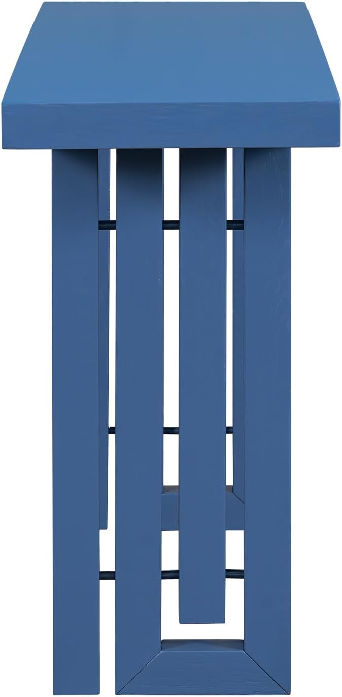 Uniquely Designed Oak Veneer Console Table, Modern Long Sofa Side Table with Distinctive Side Shapes, Suitable for Entryway, Hallway, Living Room, Foyer, Corridor,Easy Assembly (Navy Blue-RT41)