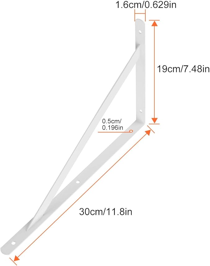 Acrux7 4 Pack White Steel Shelf Brackets 12x8inch - Heavy Duty L Brackets with Screws, White Metal Shelf Brackets - Perfect for DIY Shelves(300x190mm)