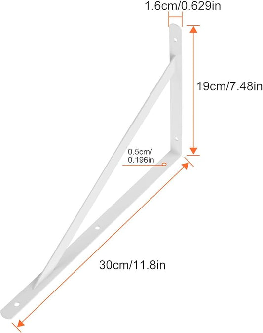 Acrux7 4 Pack White Steel Shelf Brackets 12x8inch - Heavy Duty L Brackets with Screws, White Metal Shelf Brackets - Perfect for DIY Shelves(300x190mm)