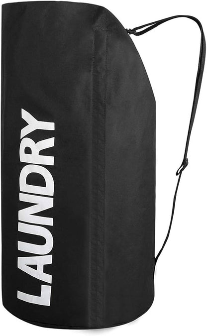 WOWLIVE Extra Large Foldable Laundry Bag Laundry Basket Collapsible Laundry Hamper Backpack Dirty Clothes Hamper Standing Waterproof Hampers for Dorm Room (Black)