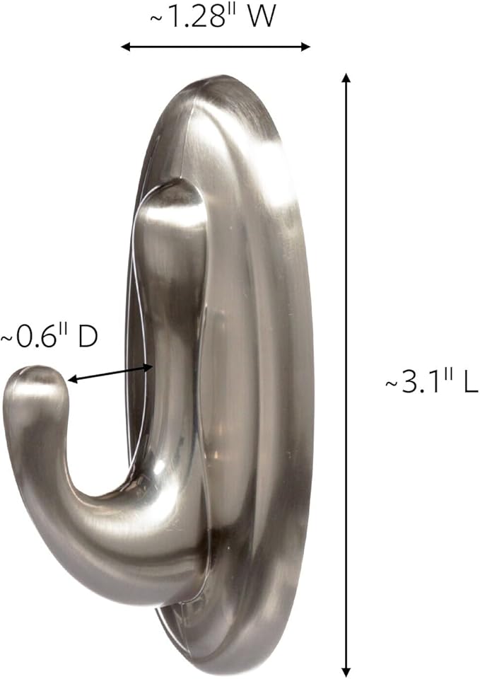 Command Medium Bath Hooks, Holds up to 3 lb, 2 Shower Hooks, 4 Water Resistant Strips, Brushed Nickel Colored, Damage Free Bathroom Organization for Robes, Towels, or Loofahs