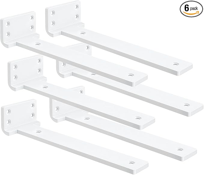 Floating Shelf Brackets 12 inch 6 Pack L Brackets for Shelves White Metal Heavy Duty Shelf Bracket for DIY Decorative with Mounting Hardware