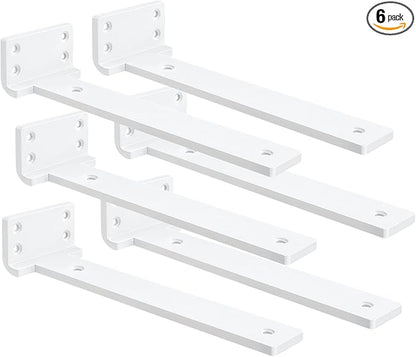 Floating Shelf Brackets 12 inch 6 Pack L Brackets for Shelves White Metal Heavy Duty Shelf Bracket for DIY Decorative with Mounting Hardware