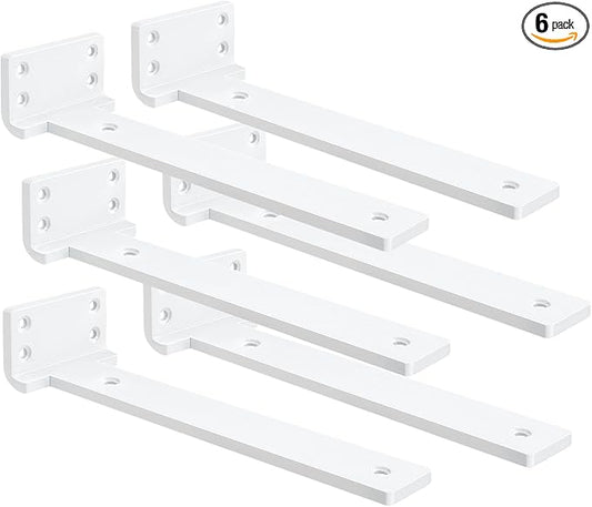 Floating Shelf Brackets 12 inch 6 Pack L Brackets for Shelves White Metal Heavy Duty Shelf Bracket for DIY Decorative with Mounting Hardware