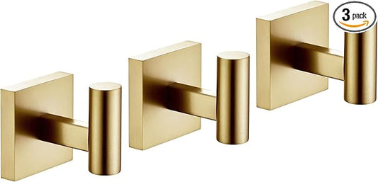 KOKOSIRI Robe Hooks Bathroom Towel Coat Hook for Bath Kitchen Wall 3 Pack Brushed Gold Stainless Steel B1013BG-P3