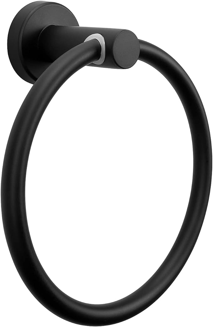 NearMoon Bath Towel Ring, Bathroom Hardware Accessories-Thicken Stainless Steel Hand Towel Holder for Bathroom, Modern Round Towel Hanger Wall Mounted (Matte Black, 1 Pack)