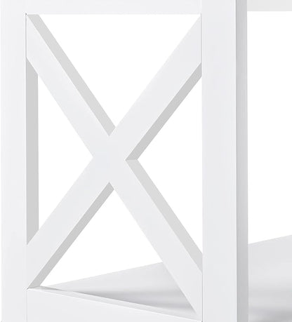 Yaheetech Entryway Table with Storage Shelves, Console Table with Power Outlets and USB Ports, Wood Narrow Sofa Tables with X-Shaped Design for Living Room/Hallway/Couch, White
