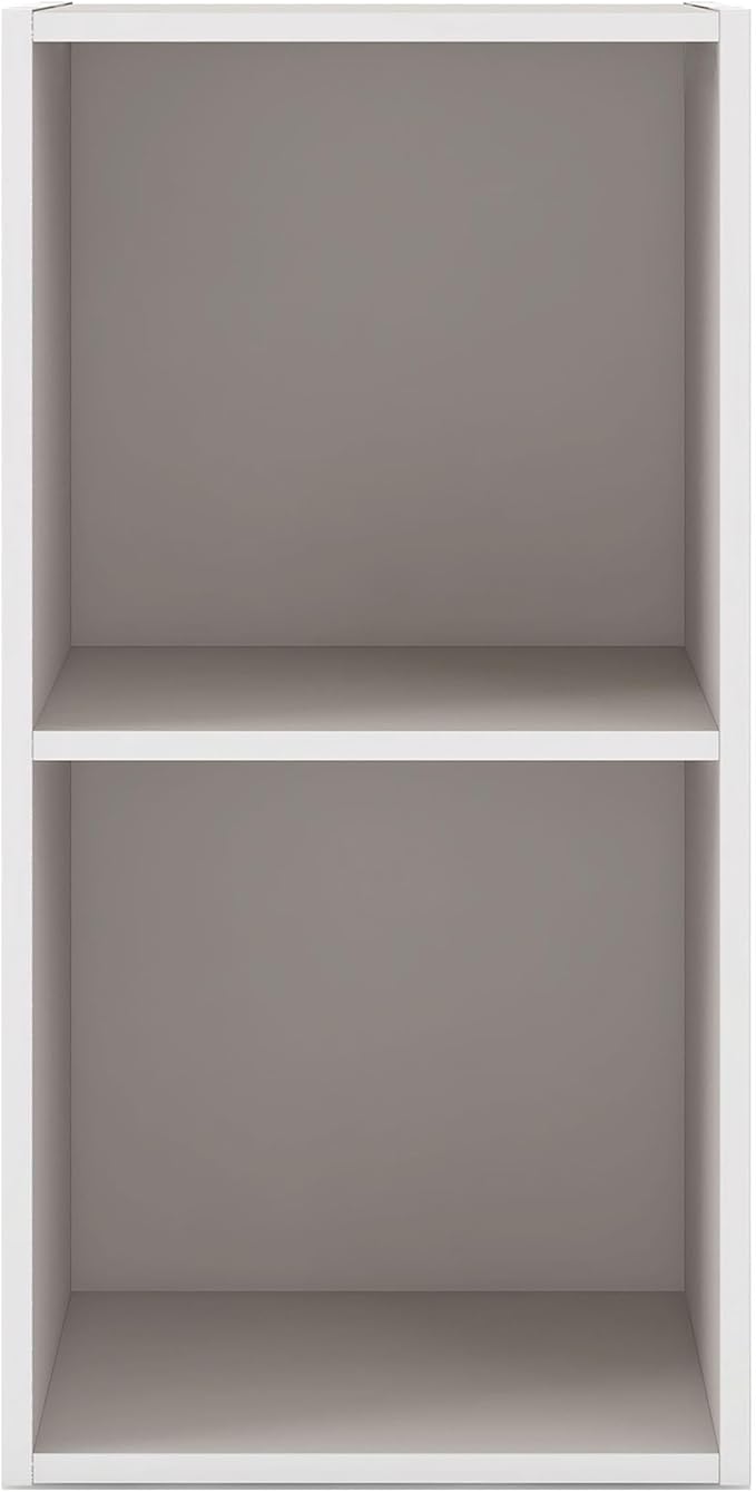 Homes: Inside + Out Apexa 2-Cube Storage Organizer Shelves, Stackable Wood Bookcase Fits Cubby Bins for Organization, Dorm Teen Room Decor & Home Office, Taupe Grey