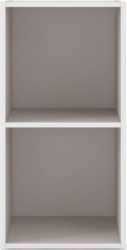 Homes: Inside + Out Apexa 2-Cube Storage Organizer Shelves, Stackable Wood Bookcase Fits Cubby Bins for Organization, Dorm Teen Room Decor & Home Office, Taupe Grey
