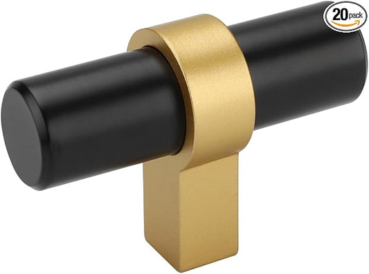 goldenwarm 20 Pack Black and Gold Cabinet Knobs Kitchen Cabinet Knobs Gold Drawer Handles, T-bar Dresser Hardware Handles