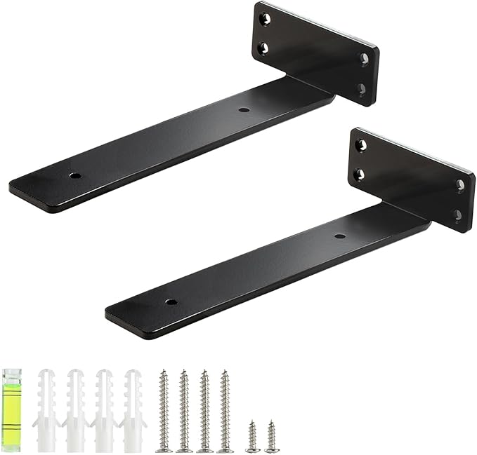 HEART ART Floating Shelf Bracket 8 Inch,2 Pack Heavy Duty Shelf Brackets,L Brackets for Shelves Black,8”L x 1.4”H x1.4”W