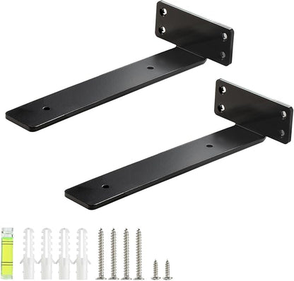 HEART ART Floating Shelf Bracket 8 Inch,2 Pack Heavy Duty Shelf Brackets,L Brackets for Shelves Black,8”L x 1.4”H x1.4”W