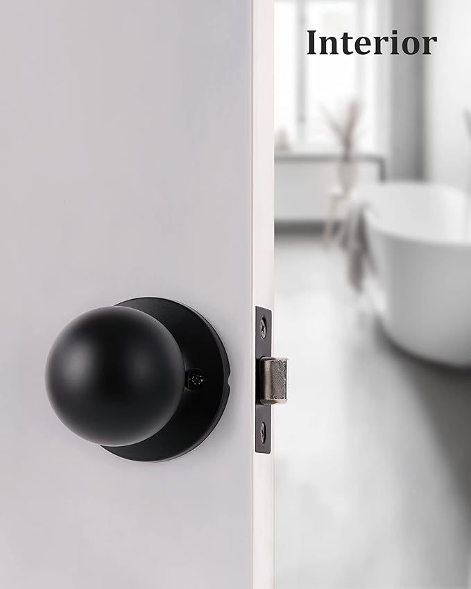 Lanwandeng (2 Pack) Matte Black Passage Keyless Door Knobs for Closet/Hall/Conference Room, Round Ball Interior Door Handles