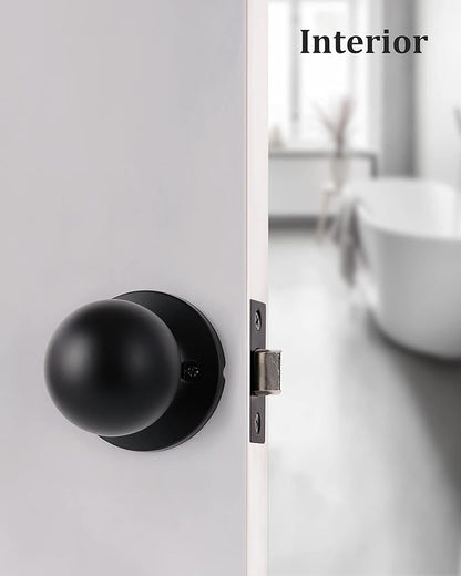 Lanwandeng (2 Pack) Matte Black Passage Keyless Door Knobs for Closet/Hall/Conference Room, Round Ball Interior Door Handles
