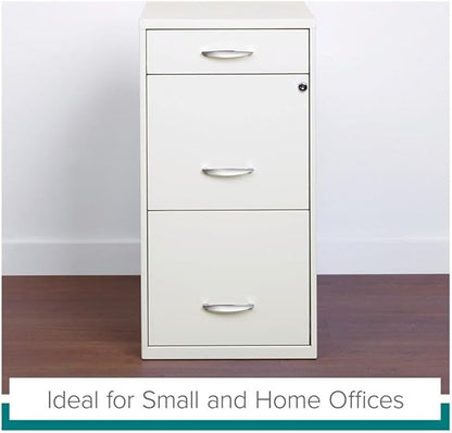 Pemberly Row 3 Drawers 27.32" Vertical White Metal Filing Cabinet Lockable Pre-Assembled Stationary Letter Size for Home, Office