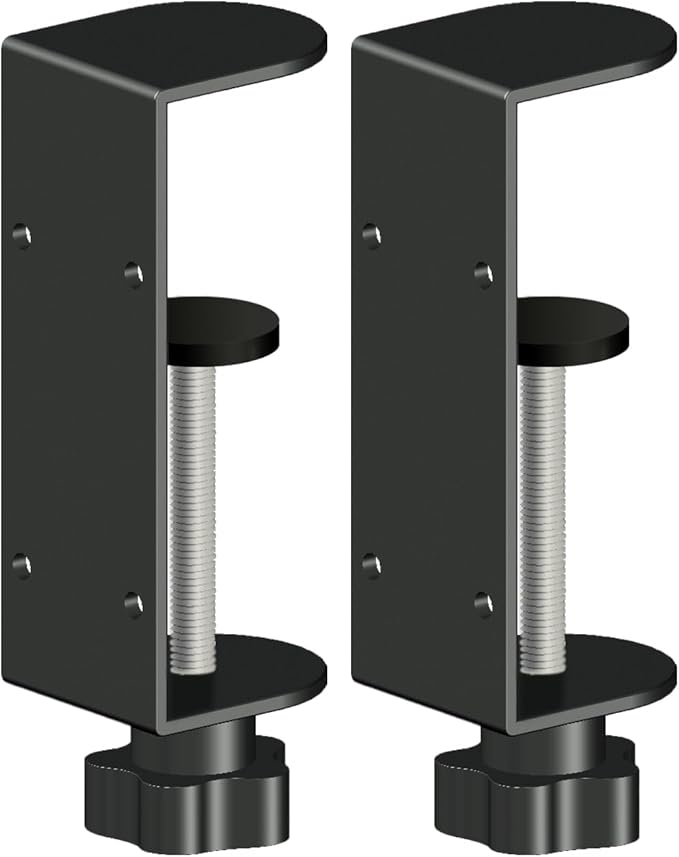 2-Pack 1 Inch Heavy Duty Black C-Clamps for Desk & Table, 2.75-4 Inch Clamping Range, 2 Mounting Holes, Metal Workbench Clamps (4-IN)
