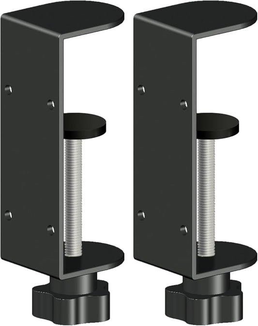 2-Pack 1 Inch Heavy Duty Black C-Clamps for Desk & Table, 2.75-4 Inch Clamping Range, 2 Mounting Holes, Metal Workbench Clamps (4-IN)