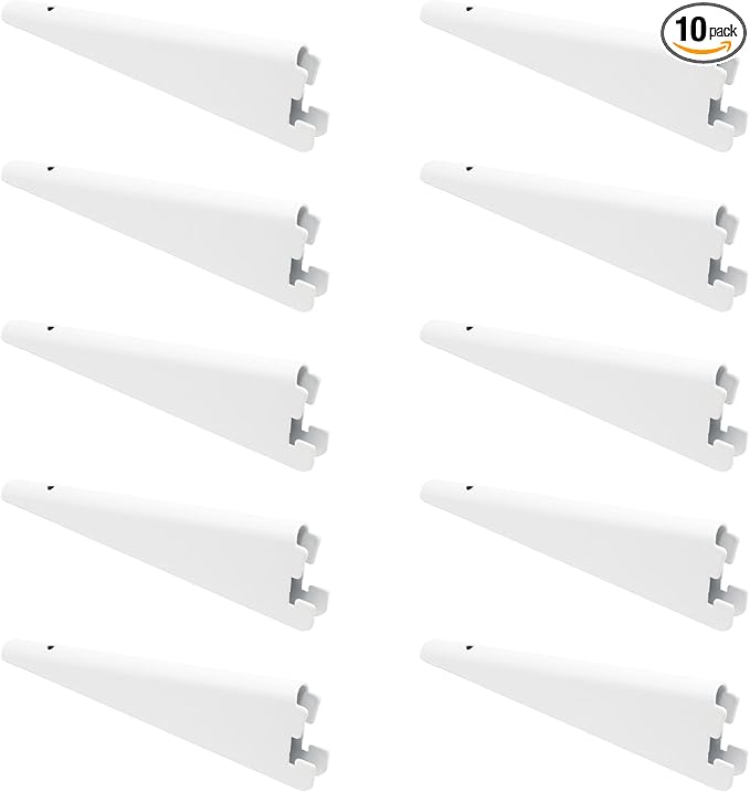 10 Pack Adjustable Shelf Brackets 7 Inch, Heavy Duty Wire Shelving Brackets for Double Track System (White)