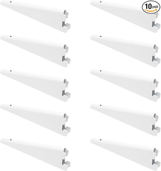 10 Pack Adjustable Shelf Brackets 7 Inch, Heavy Duty Wire Shelving Brackets for Double Track System (White)