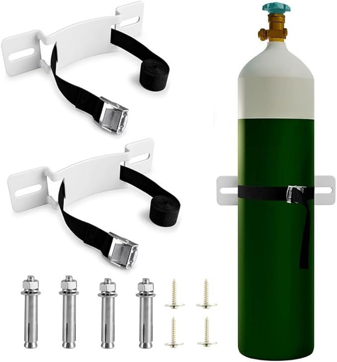Cylinder Wall Mounted Bracket，Gas Cylinder Holder Wall-Mounted Bracket Propane Tank Bracket with Screws and Safety Belt (White 2)