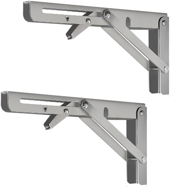 Stainless Folding Shelf Brackets - Heavy Duty Stainless Steel Collapsible Shelf Bracket for Bench Table, Space Saving DIY Bracket, Max Load: 550lb (6 INCH-2PCS)