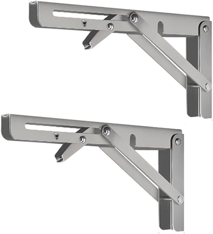Stainless Folding Shelf Brackets - Heavy Duty Stainless Steel Collapsible Shelf Bracket for Bench Table, Space Saving DIY Bracket, Max Load: 550lb (10 INCH-2PCS)