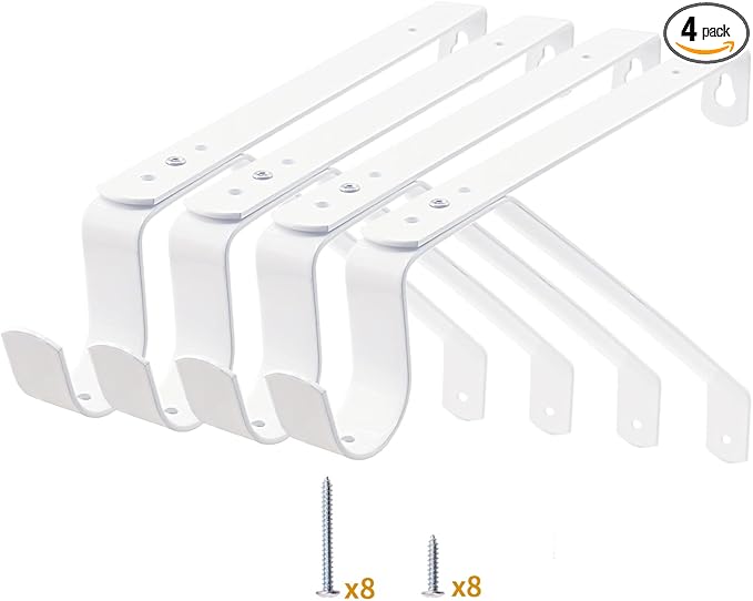 Yarssihha 4 Pack Adjustable Closet Rod Bracket, Wall Mounted Closet Shelf Bracket, White Closet Rod Support Bracket with Screws