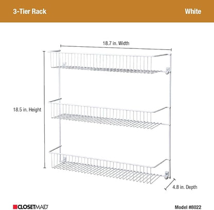 ClosetMaid 3-Tier Hanging Wall Mounted Metal Rack for Spices, Shelf Storage, Pantry Organization, Laundry, Kitchen, Bathroom, White, 8022 (Pack of 2)