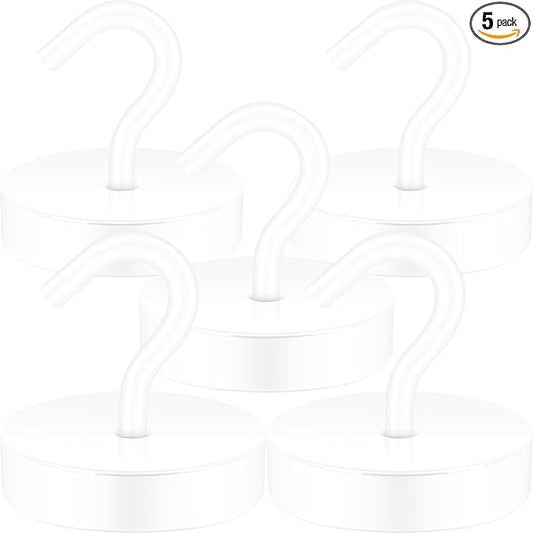 Neosmuk Magnetic Hooks, Cruise Ship Essentials, 130lb+ Heavy Duty Magnetic Hooks for Cruise Cabins, Refrigerator, Grill, Hanging, and Travel | Extra Strong Must-Haves Magnet Hook,White，5 Pack