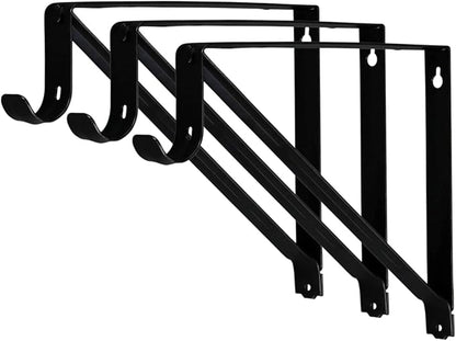 Premium Heavy Duty Closet Shelf and Rod Bracket, Black, 3-Pack