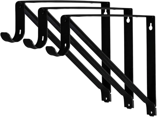 Premium Heavy Duty Closet Shelf and Rod Bracket, Black, 3-Pack