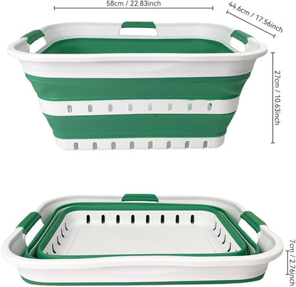 SAMMART 42L (11 gallon) Collapsible Plastic Laundry Basket - Foldable Pop Up Storage Container/Organizer - Space Saving Hamper/Basket (1, White/Winter Green)