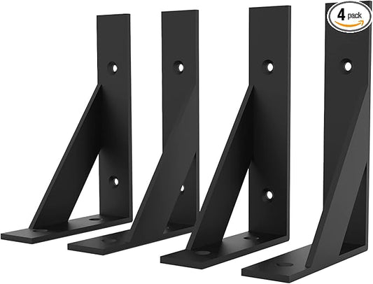 Shelf Bracket 6 inch x 4 inch,Black Metal Shelf Brackets,Shelf Support Angle L Brackets for Shelves,Heavy Duty Floating Shelf Brackets 4Pack