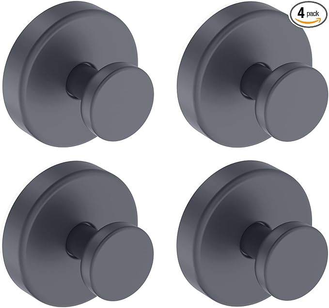 Suction Cup Hooks for Shower, Removable Towel Hooks for Bathroom Window Glass Door Wall, Bath Robe Looafh Hook for Hanging - 4 Pack, Grey