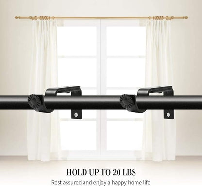Eau 10 Pieces of Adjustable Black Curtain Rod Brackets, Heavy Duty Single Curtain Rod Holders for Maximum 1 Inch Rod, Wall-Mounted