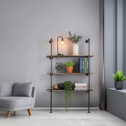 Industrial Pipe Shelving System with 4 Tiers, Black Iron Wall Mount, Floor to Ceiling Storage Rack, Rustic Farmhouse Style, DIY Bracket Supports (No Planks)