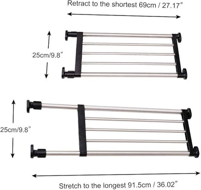 BAOYOUNI Expandable Shelf Closet Tension Rod Adjustable Shelving Unit Storage Rack Organizer Hanger Space Saving Divider for Wardrobe, Cupboard, Kitchen, Bathroom Use, Black