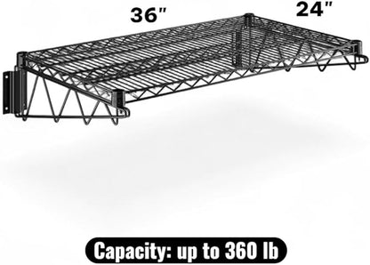 24" x 36" Black Wall-Mounted Wire Shelf with Epoxy Coating, Heavy-Duty Steel Storage Rack, NSF Certified, Easy Installation, Open Wire Design for Kitchen, Garage, or Utility Storage