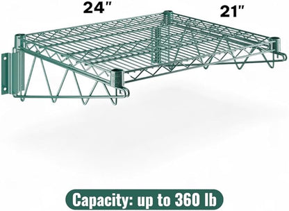 21" x 24" Green Wall-Mounted Wire Shelf with Epoxy Coating, Heavy-Duty Steel Storage Rack, NSF Certified, Easy Installation, Open Wire Design for Kitchen, Garage, or Utility Storage