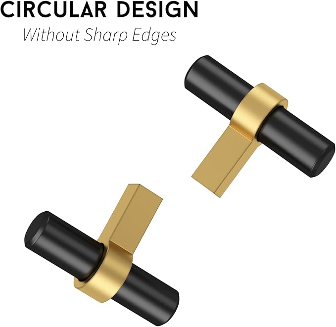 goldenwarm 25 Pack Black and Gold Cabinet Knobs Kitchen Cabinet Knobs Gold Drawer Handles, T-bar Dresser Hardware Handles