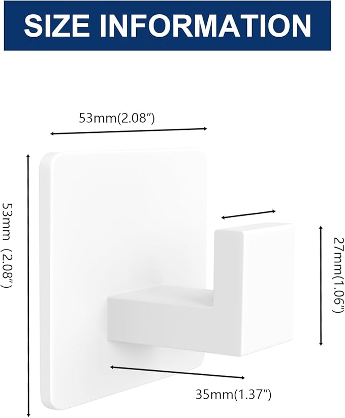 VAEHOLD Wall Towel Hooks, Heavy Duty Sticky Holder Waterproof Towel Hooks for Hanging Coat, Clothes, Closet Hook Wall Mount for Kitchen (White, 2 Pack)