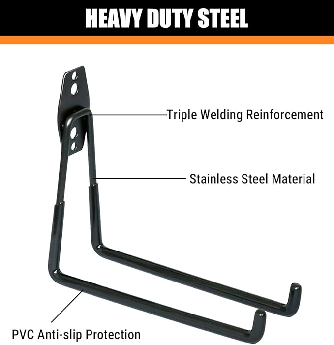 WMK 7.3'' Heavy Duty Garage Hooks, 4 Pack Wall Mount Garage Storage Hooks for Hanging Bike, Ladder, Tools - 100LB Load Capacity, Triple-Welded, PVC Coated (Black)