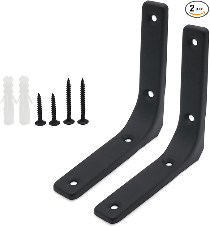 2 Pack Wall Shelf Support Bracket, 4 Inch Black L Corner Wall Mount Brackets for Wood, Shelves, Cabinets, Decorative 90 Degree Triangle Shelf Supports with Screws